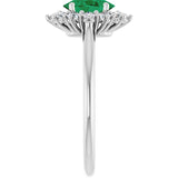 Oval Lab-Grown Emerald & Diamond Halo Ring in Gold and Platinum
