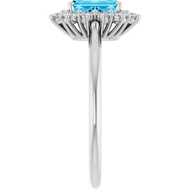 Emerald Aquamarine & Diamond Halo Ring in Gold and Platinum