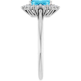 Emerald Aquamarine & Diamond Halo Ring in Gold and Platinum