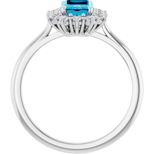 Emerald Aquamarine & Diamond Halo Ring in Gold and Platinum