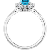 Emerald Aquamarine & Diamond Halo Ring in Gold and Platinum
