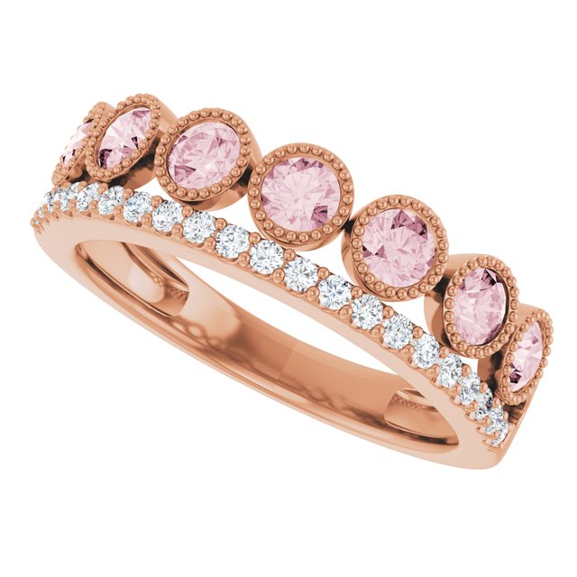 Round Pink Mandganite & Diamond Stackable Ring in Rose Gold