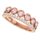 Round Pink Mandganite & Diamond Stackable Ring in Rose Gold