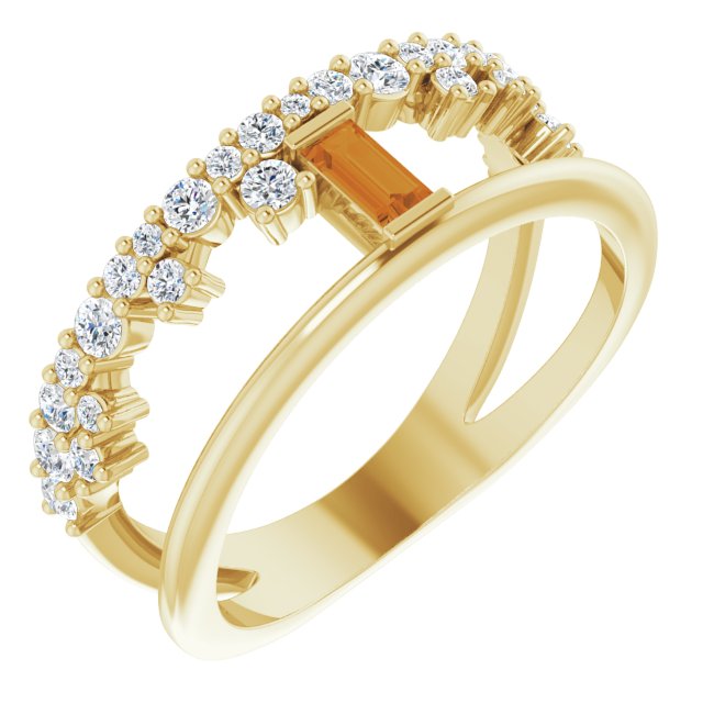 Straight Baguette Citrine & Diamond Ring in Yellow Gold