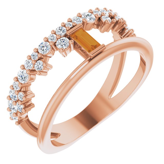 Straight Baguette Citrine & Diamond Ring in Rose Gold