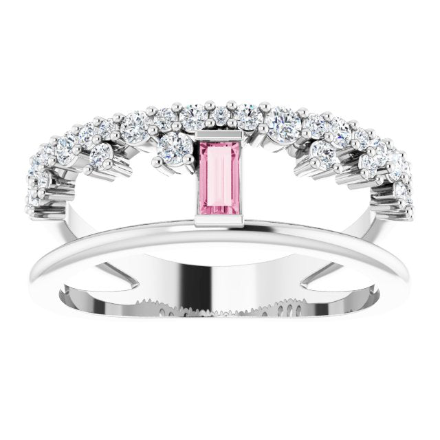 Straight Baguette Pink Tourmaline & Diamond Negative Space Ring
