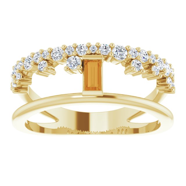 Straight Baguette Citrine & Diamond Ring in Yellow Gold