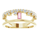 Straight Baguette Pink Tourmaline & Diamond Ring in Yellow Gold