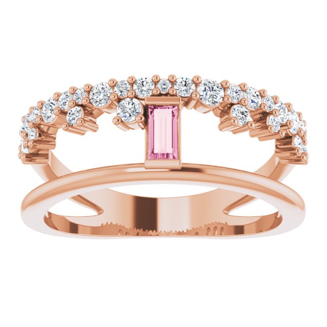 Straight Baguette Pink Tourmaline & Diamond Ring in Rose Gold