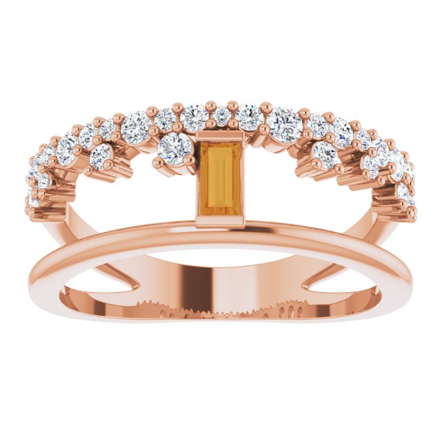 Straight Baguette Citrine & Diamond Ring in Rose Gold