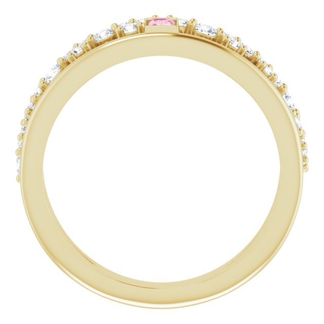 Straight Baguette Pink Tourmaline & Diamond Ring in Yellow Gold