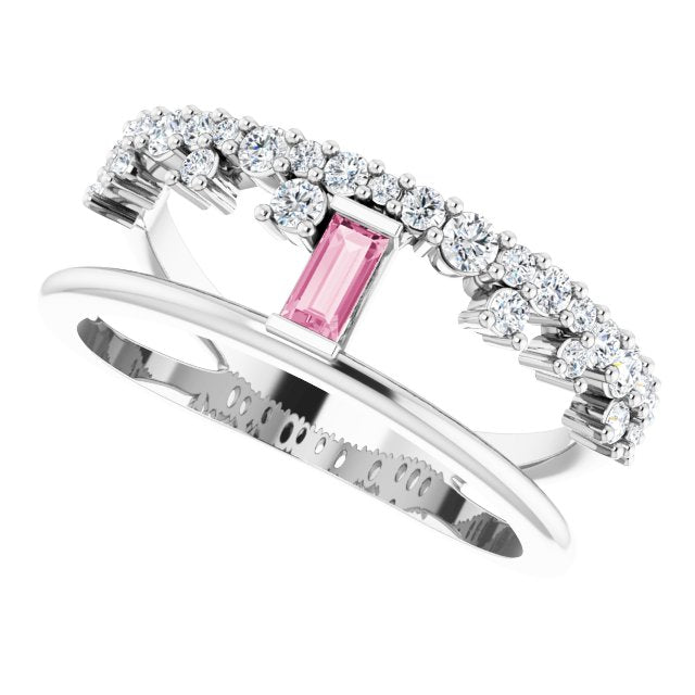 Straight Baguette Pink Tourmaline & Diamond Negative Space Ring