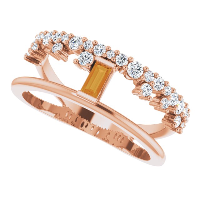 Straight Baguette Citrine & Diamond Ring in Rose Gold