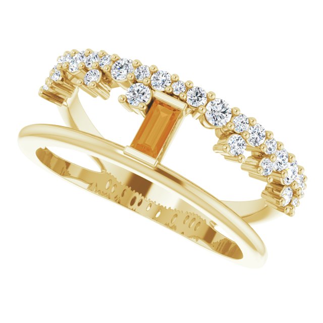 Straight Baguette Citrine & Diamond Ring in Yellow Gold