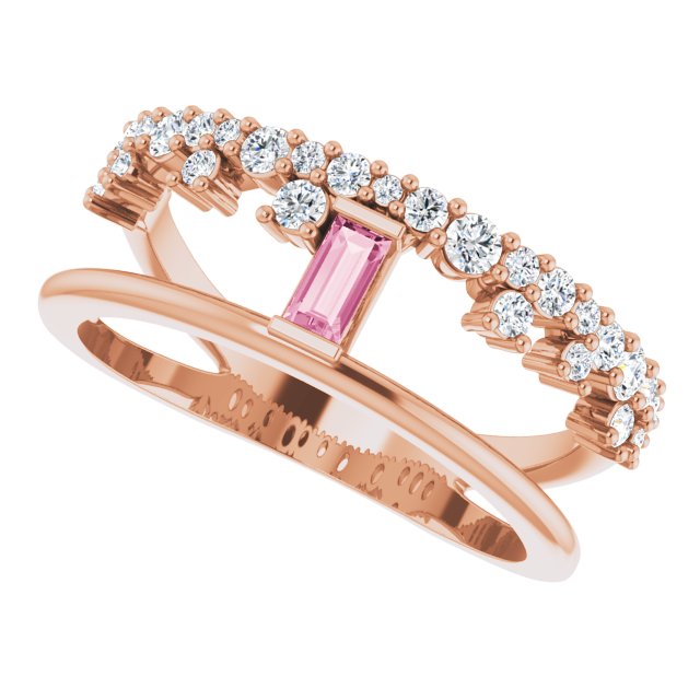 Straight Baguette Pink Tourmaline & Diamond Ring in Rose Gold