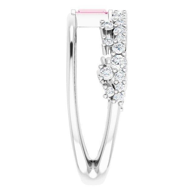 Straight Baguette Pink Tourmaline & Diamond Negative Space Ring