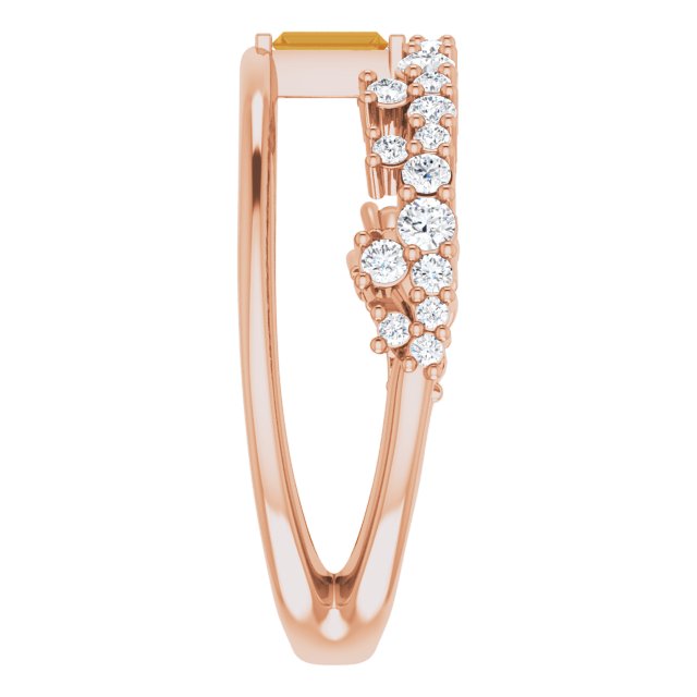 Straight Baguette Citrine & Diamond Ring in Rose Gold