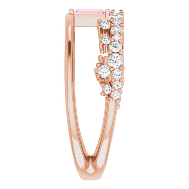 Straight Baguette Pink Tourmaline & Diamond Ring in Rose Gold