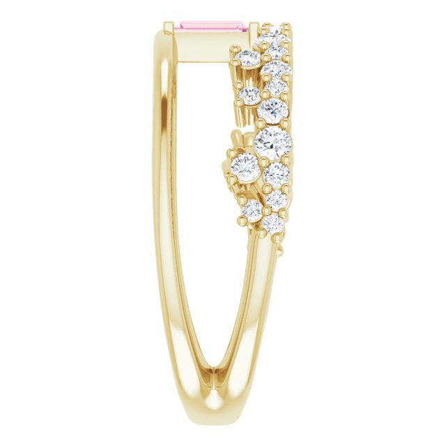 Straight Baguette Pink Tourmaline & Diamond Ring in Yellow Gold