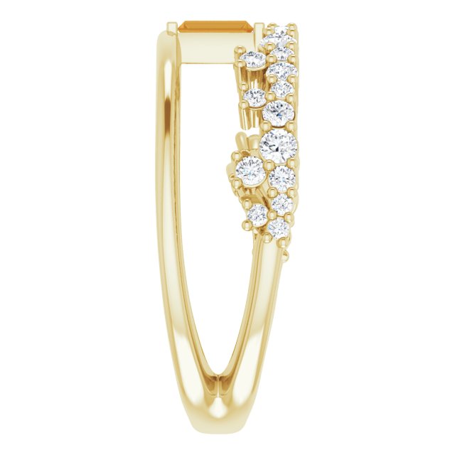 Straight Baguette Citrine & Diamond Ring in Yellow Gold