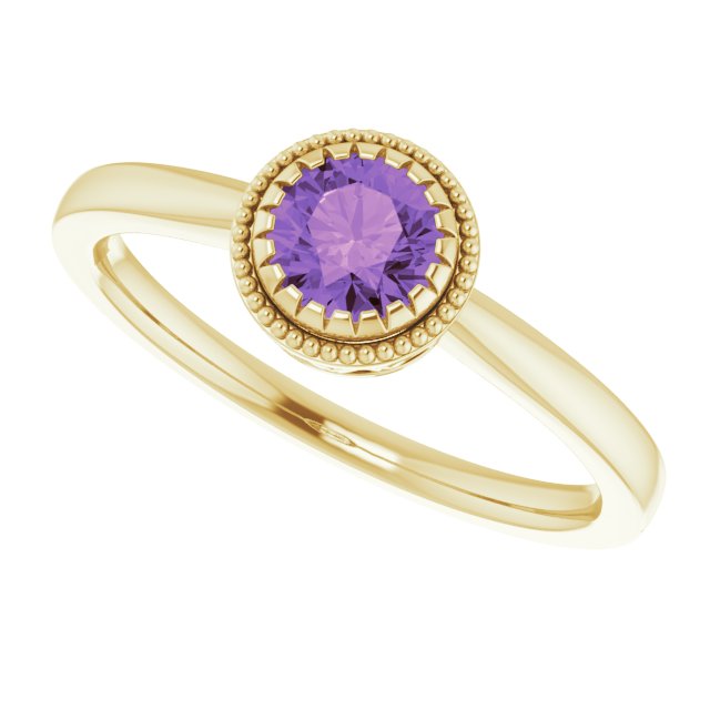 Polished February Solitaire Ring in Gold