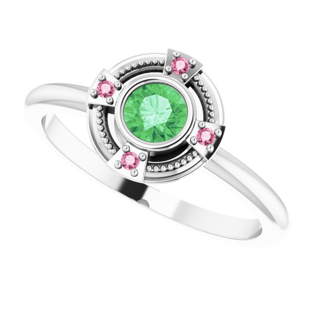 Round Tsavandite Garnet Symbols Ring in Gold and Platinum