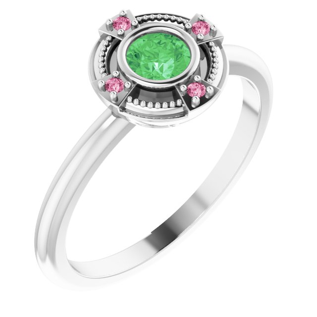 Round Tsavandite Garnet Symbols Ring in Gold and Platinum