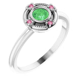 Round Tsavandite Garnet Symbols Ring in Gold and Platinum