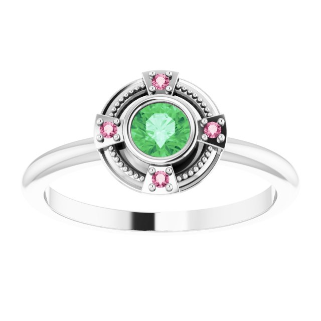 Round Tsavandite Garnet Symbols Ring in Gold and Platinum