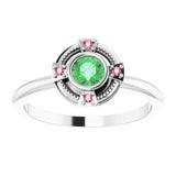 Round Tsavandite Garnet Symbols Ring in Gold and Platinum