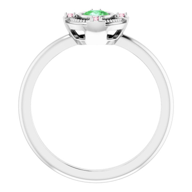 Round Tsavandite Garnet Symbols Ring in Gold and Platinum