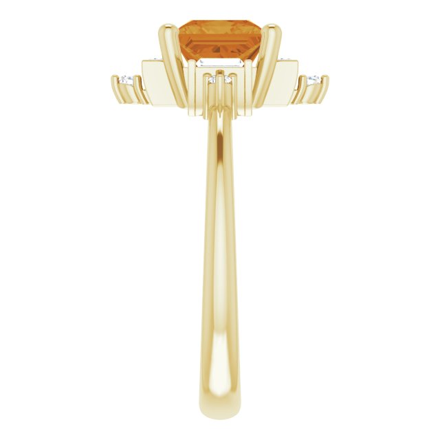 Square Citrine & Diamond Accented Ring in Gold and Platinum