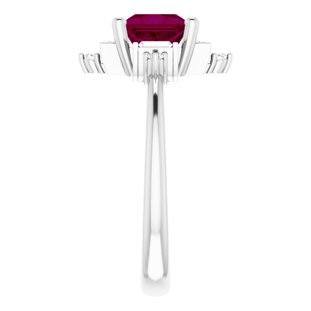 Square Rhodolite Garnet Accented Ring with Diamond Accents in Platinum