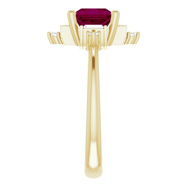 Square Rhodolite Garnet & Diamond Accented Ring in Yellow Gold