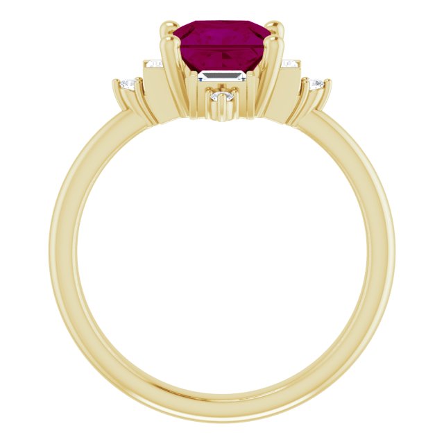 Square Rhodolite Garnet & Diamond Accented Ring in Yellow Gold