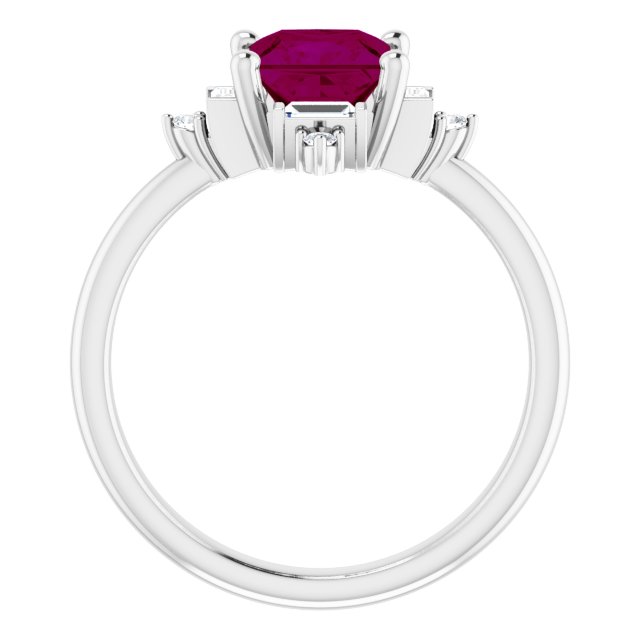 Square Rhodolite Garnet Accented Ring with Diamond Accents in Platinum
