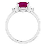 Square Rhodolite Garnet Accented Ring with Diamond Accents in Platinum