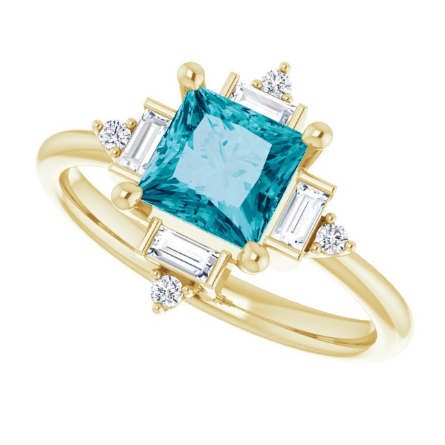 Square London Blue Topaz & Diamond Accented Ring in Yellow Gold