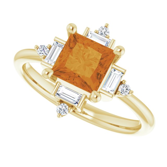 Square Citrine & Diamond Accented Ring in Gold and Platinum