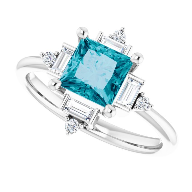 Square London Blue Topaz & Diamond Accented Ring in Platinum