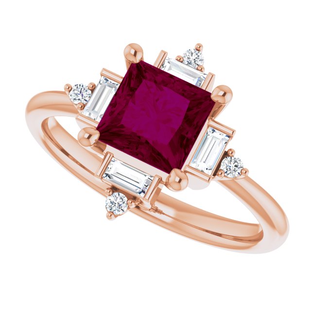 Square Rhodolite Garnet & Diamond Accented Ring in Rose Gold