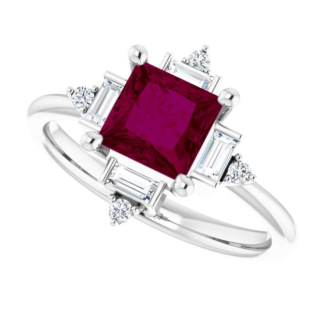 Square Rhodolite Garnet & Diamond Accented Ring in White Gold