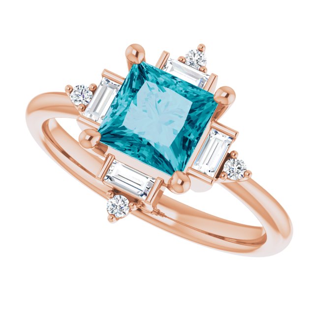 Square London Blue Topaz & Diamond Accented Ring in Rose Gold