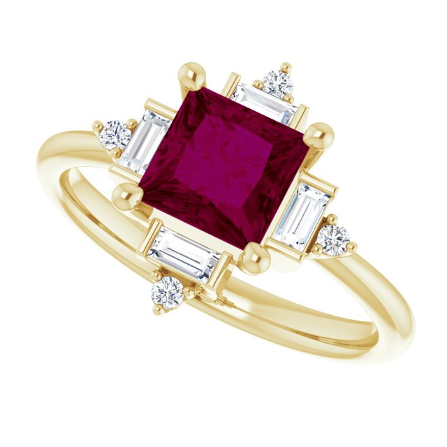 Square Rhodolite Garnet & Diamond Accented Ring in Yellow Gold