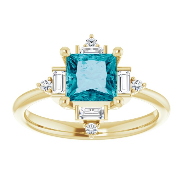 Square London Blue Topaz & Diamond Accented Ring in Yellow Gold