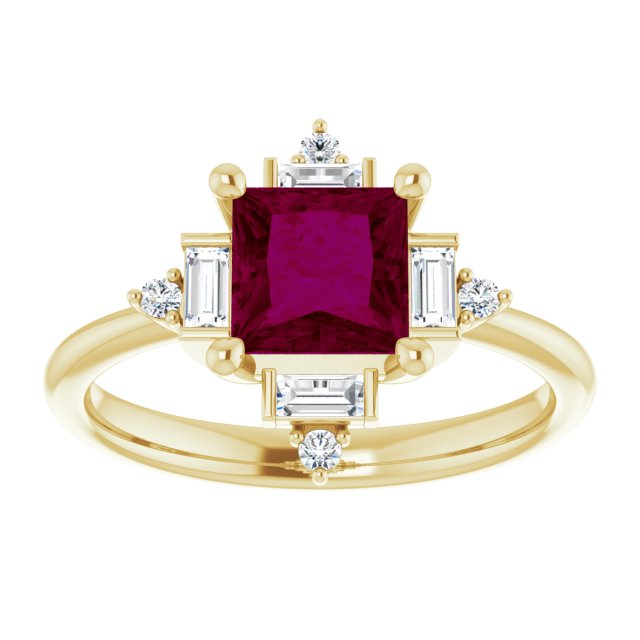 Square Rhodolite Garnet & Diamond Accented Ring in Yellow Gold