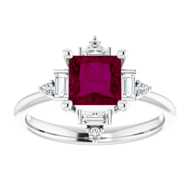 Square Rhodolite Garnet & Diamond Accented Ring in White Gold