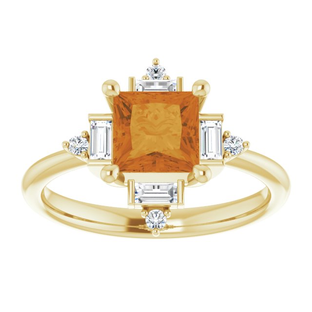 Square Citrine & Diamond Accented Ring in Gold and Platinum
