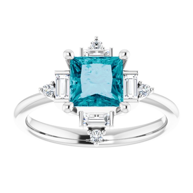 Square London Blue Topaz & Diamond Accented Ring in Platinum