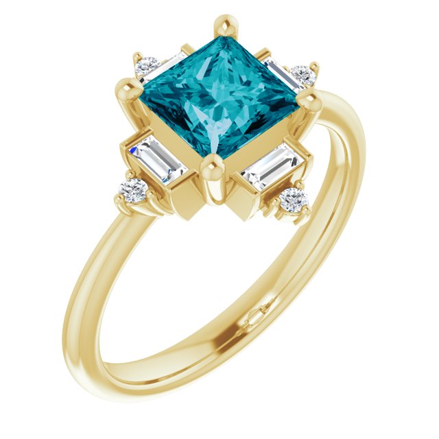 Square London Blue Topaz & Diamond Accented Ring in Yellow Gold